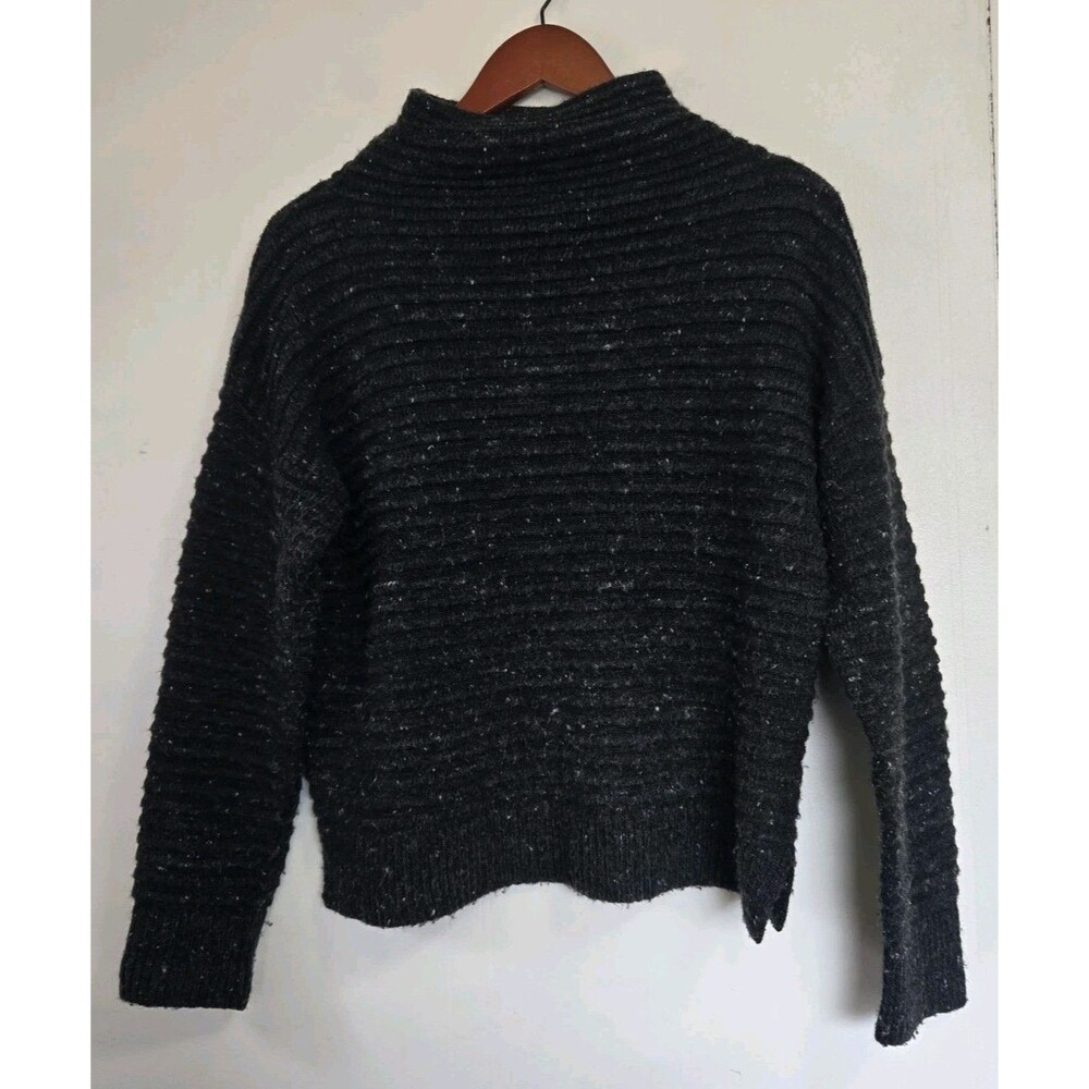 Madewell Sweater Womens S Black Donegal Ribbed Mock Neck Wool Blend Pullover